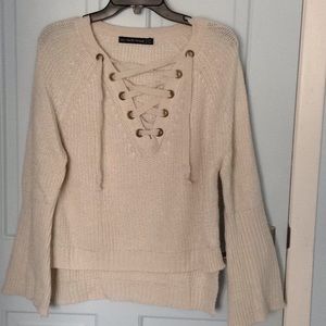 White lace up sweater